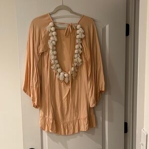 Bohemian Peach Dress with Tassel Accents